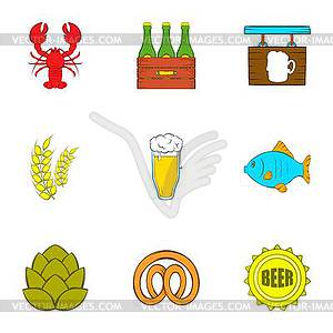 Alcohol icons set, cartoon style - vector clip art