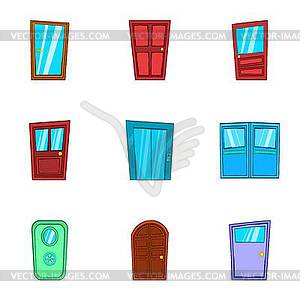 Door icons set, cartoon style - vector clipart