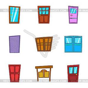 Front door icons set, cartoon style - vector clip art