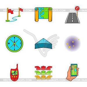 Location icons set, cartoon style - vector image