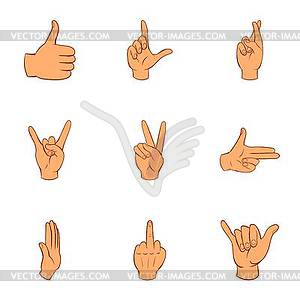 Gesture icons set, cartoon style - color vector clipart