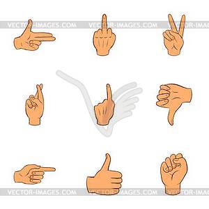 Fingers icons set, cartoon style - vector clipart