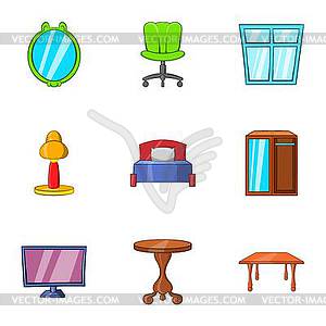 Furniture icons set, cartoon style - color vector clipart