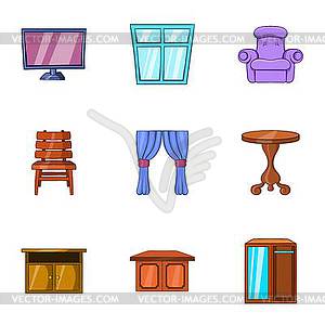 Home environment icons set, cartoon style - vector clipart