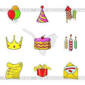 Holiday icons set, cartoon style - vector clip art