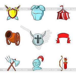 Military armor icons set, cartoon style - vector image