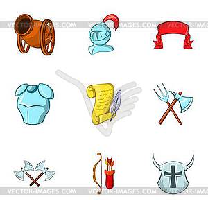 Military middle ages icons set, cartoon style - vector clipart / vector image