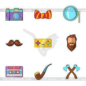 Modern hipsters icons set, cartoon style - vector image