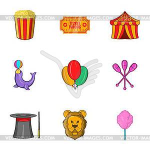 Circus chapiteau icons set, cartoon style - vector image