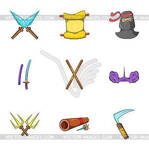 Warrior icons set, cartoon style - vector image