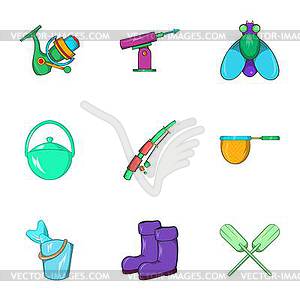 Angling icons set, cartoon style - vector image