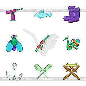 Catch fish icons set, cartoon style - vector clip art