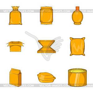 Packing icons set, cartoon style - vector clipart