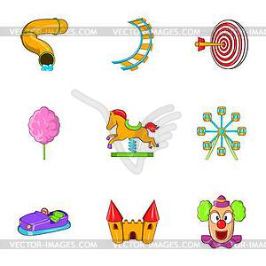 Children rides icons set, cartoon style - vector image