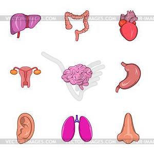 Human organs icons set, cartoon style - vector image