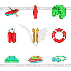 Water exercise icons set, cartoon style - vector image