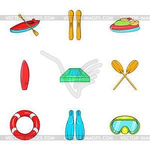 Swimming on water icons set, cartoon style - vector clipart