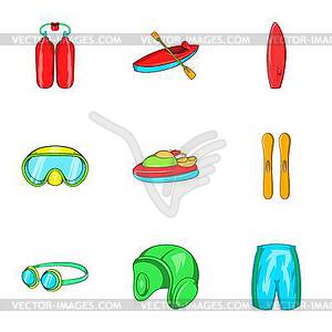 Active water sport icons set, cartoon style - vector image