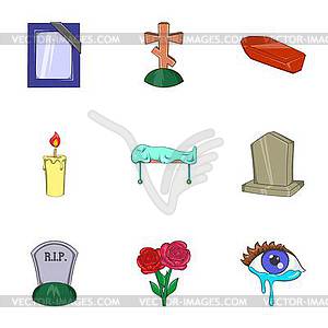 Burial icons set, cartoon style - royalty-free vector clipart