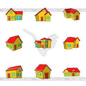 Building icons set, cartoon style - vector clipart