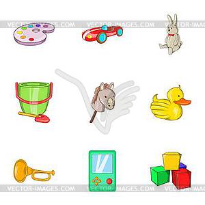 Toys icons set, cartoon style - vector image