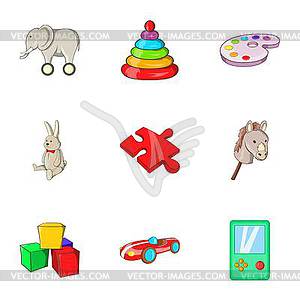 Toys kid icons set, cartoon style - vector image