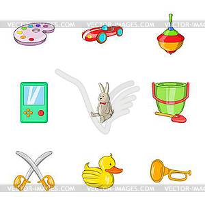 Child play icons set, cartoon style - vector clipart