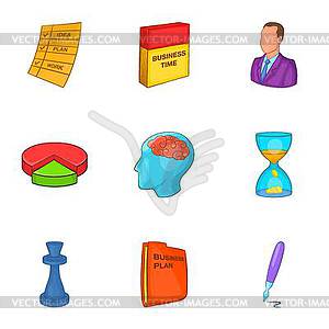 Business plan icons set, cartoon style - vector clip art