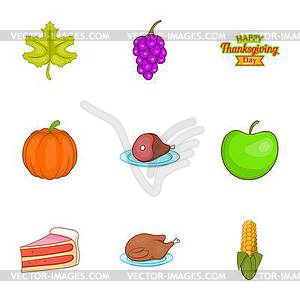 Autumn festival icons set, cartoon style - vector clipart