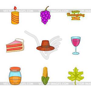 Thanksgiving feast icons set, cartoon style - vector clip art