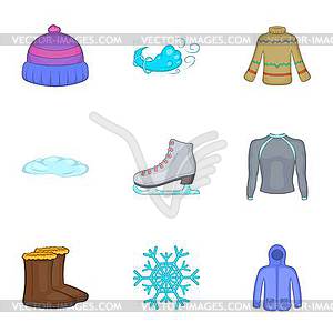 Clothing icons set, cartoon style - vector clip art