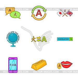 Translation icons set, cartoon style - vector clipart