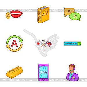 Набор иконок для изучения языка, мультяшном стиле - векторный рисунок