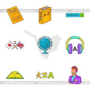 Translation of language icons set, cartoon style - royalty-free vector clipart