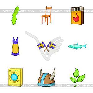 Sweden icons set, cartoon style - vector image