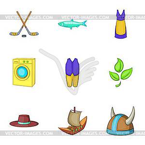 Country Sweden icons set, cartoon style - vector image