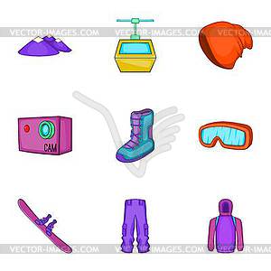 Snowboard icons set, cartoon style - color vector clipart