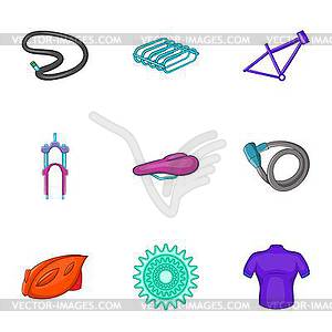 Bicycling icons set, cartoon style - royalty-free vector clipart