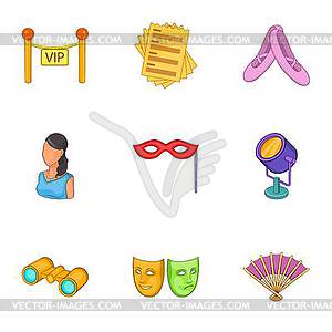 Entertainment in theatre icons set, cartoon style - vector clipart / vector image