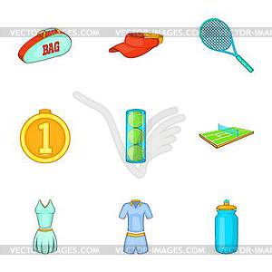 Play in tennis icons set, cartoon style - vector clip art