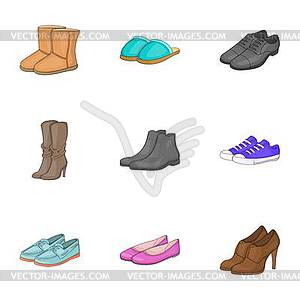 Types of shoes icons set, cartoon style - vector clipart