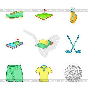 Набор иконок спортивный гольф, мультяшном стиле - клипарт в векторном формате