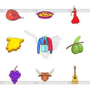 Country Spain icons set, cartoon style - vector clip art