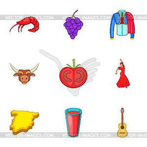 Holiday in Spain icons set, cartoon style - vector clipart