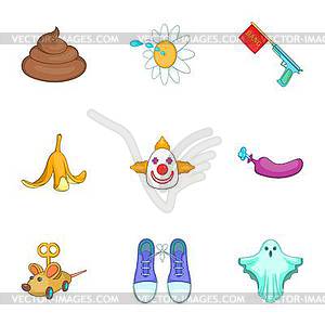 Joke icons set, cartoon style - vector clipart