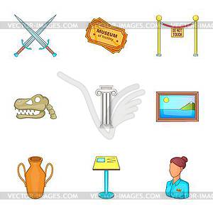 Museum icons set, cartoon style - vector image