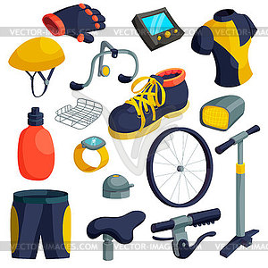 Bike items icons set, cartoon style - vector clipart