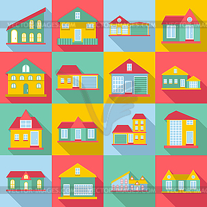 Houses icons set, flat style - vector clip art