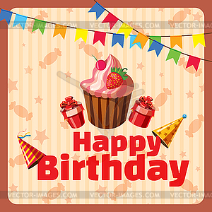 Happy Birthday composition concept, cartoon style - vector clip art