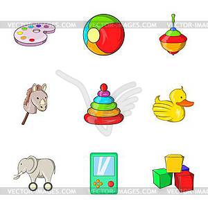 Kids fun icons set, cartoon style - vector image